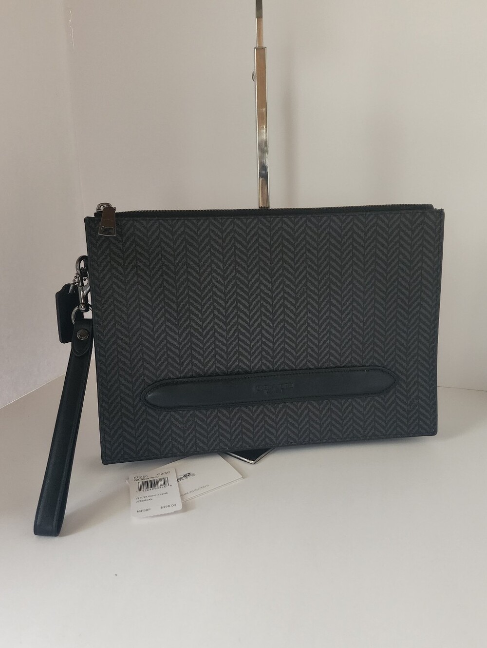 NWT Coach Structured Pouch With Harringbone Print